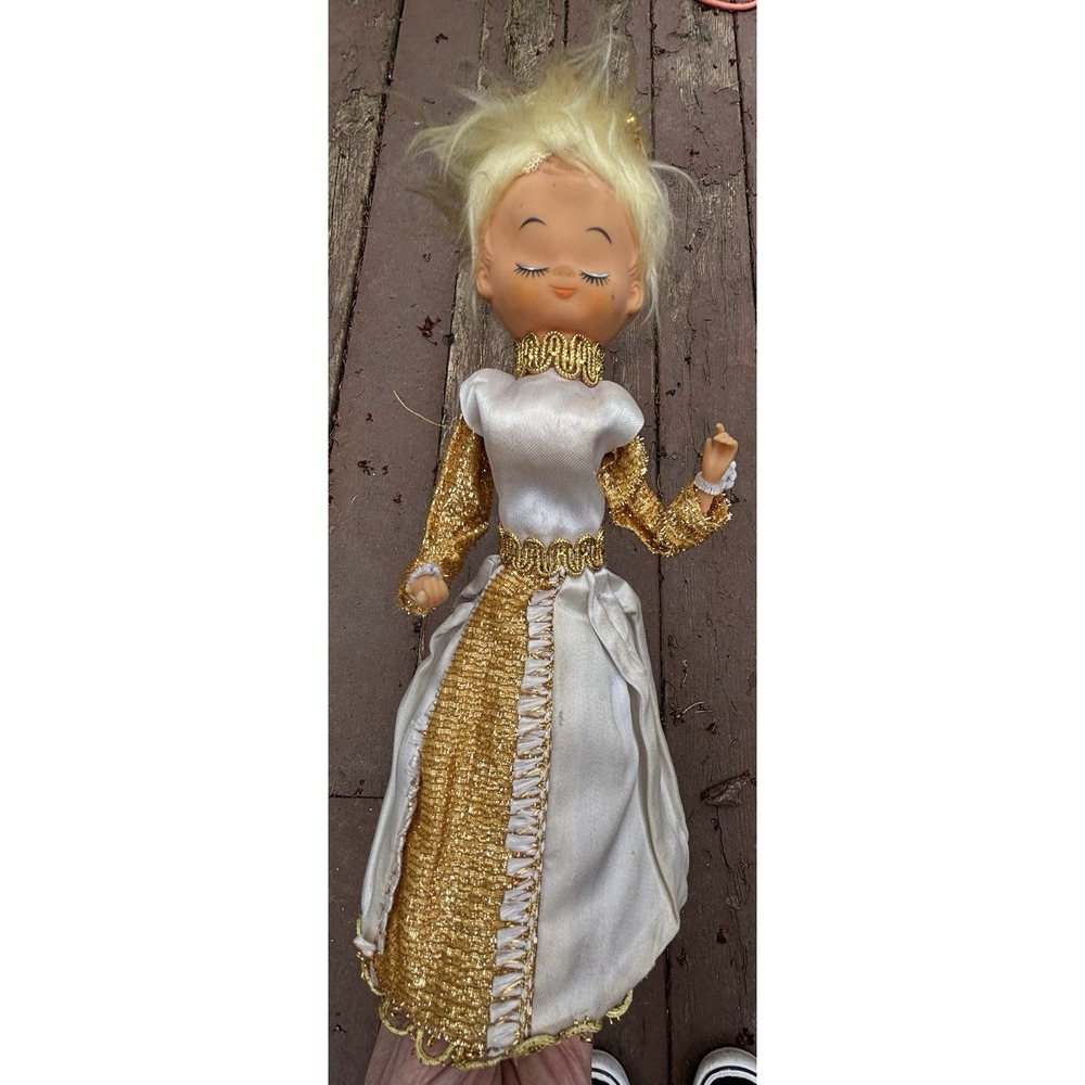 VINTAGE ANGEL TREE TOPPER Gold Kewpie MESH LIGHTED 10" Tall by‎ GE READ